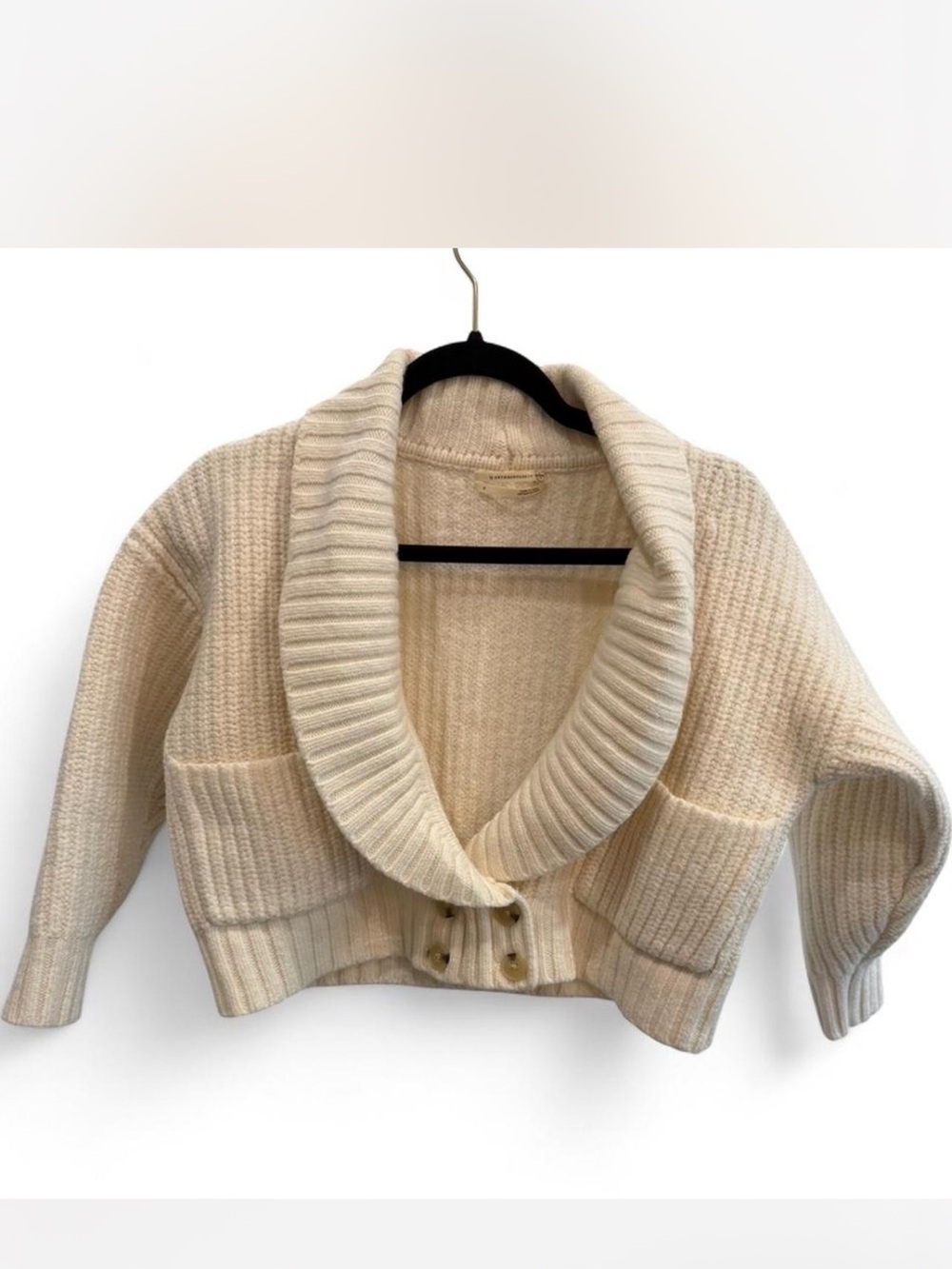 Anthropologie Cream Shawl-Collar Cropped Cardigan